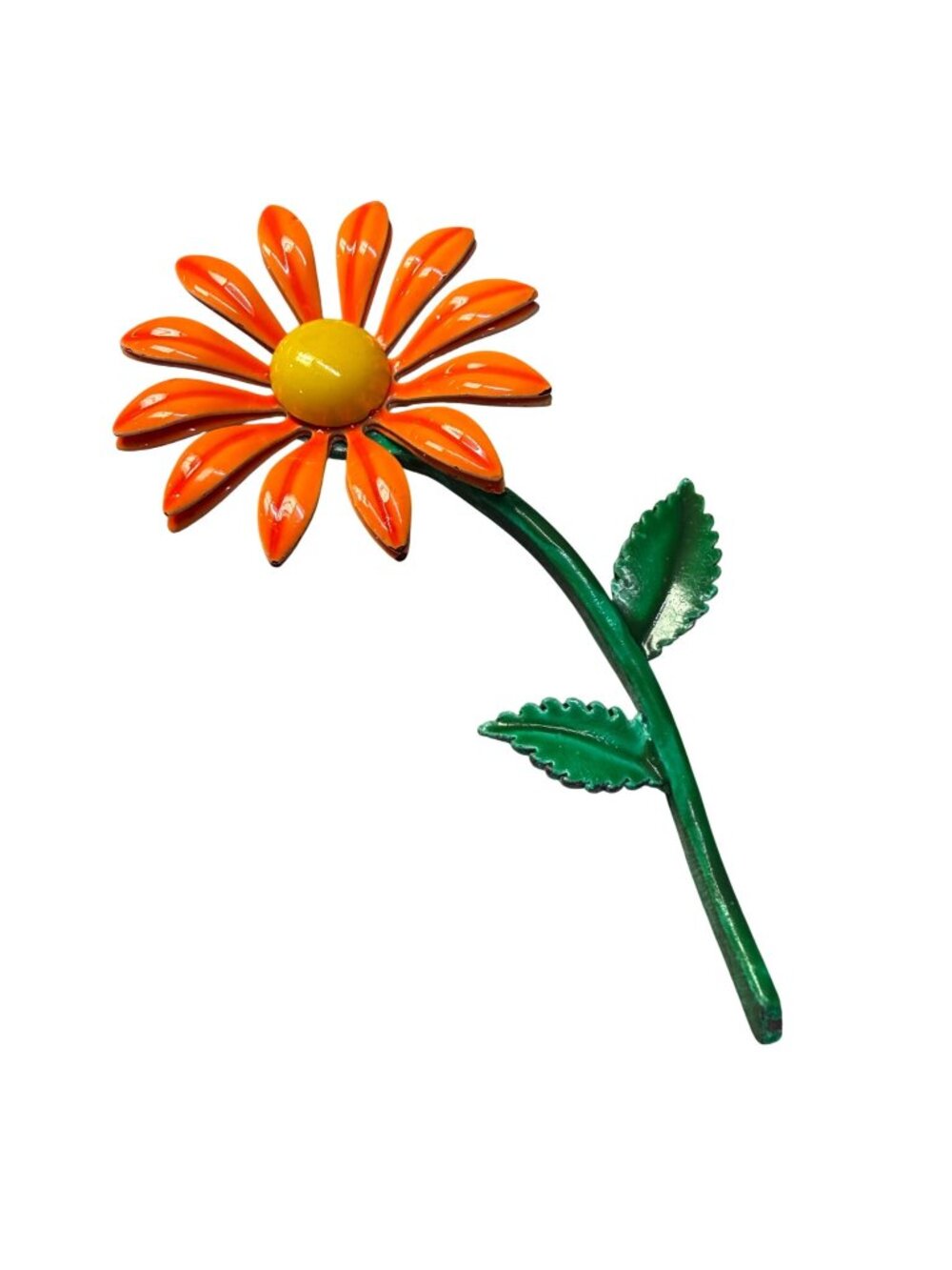 Vintage Orange Enamel Daisy Flower Brooch Pin Retro Jewelry Piece MCM (READ)